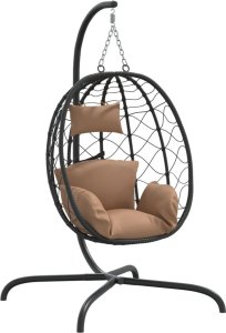 vidaXL Wiszące krzesło kokon z poduszką, kolor taupe, rattan PE i stal 2
