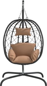 vidaXL Wiszące krzesło kokon z poduszką, kolor taupe, rattan PE i stal 3