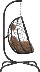 vidaXL Wiszące krzesło kokon z poduszką, kolor taupe, rattan PE i stal 4