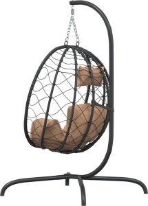 vidaXL Wiszące krzesło kokon z poduszką, kolor taupe, rattan PE i stal 5