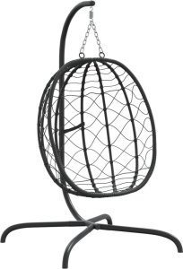 vidaXL Wiszące krzesło kokon z poduszką, kolor taupe, rattan PE i stal 7