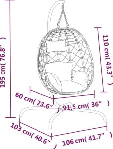 vidaXL Wiszące krzesło kokon z poduszką, kolor taupe, rattan PE i stal 8