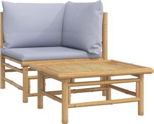 vidaXL 2-cz. zestaw mebli do ogrodu, jasnoszare poduszki, bambus 2