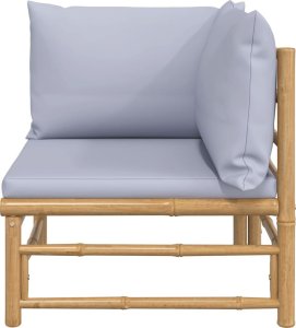 vidaXL Narożna sofa ogrodowa z jasnoszarymi poduszkami, bambusowa 3