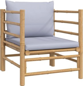 vidaXL Sofa ogrodowa z jasnoszarymi poduszkami, bambusowa 2