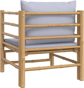 vidaXL Sofa ogrodowa z jasnoszarymi poduszkami, bambusowa 5