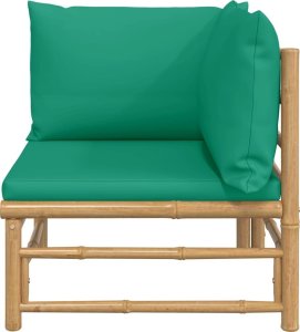 vidaXL Narożna sofa ogrodowa z zielonymi poduszkami, bambusowa 3