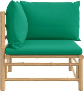 vidaXL Narożna sofa ogrodowa z zielonymi poduszkami, bambusowa 4