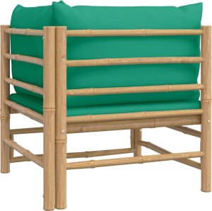 vidaXL Narożna sofa ogrodowa z zielonymi poduszkami, bambusowa 5
