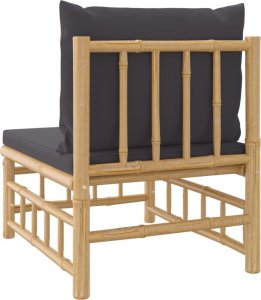 vidaXL Środkowa sofa ogrodowa z ciemnoszarymi poduszkami, bambusowa 5