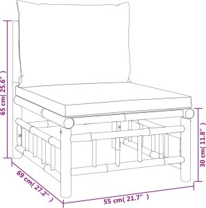 vidaXL Środkowa sofa ogrodowa z ciemnoszarymi poduszkami, bambusowa 7