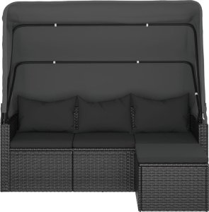 vidaXL 3-os. sofa ogrodowa z daszkiem i podnóżkiem, polirattan, czarna 3