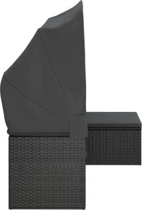 vidaXL 3-os. sofa ogrodowa z daszkiem i podnóżkiem, polirattan, czarna 4