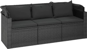 vidaXL 3-os. sofa ogrodowa z daszkiem i podnóżkiem, polirattan, czarna 7