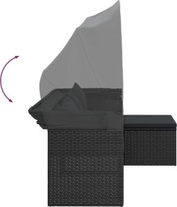 vidaXL 3-os. sofa ogrodowa z daszkiem i podnóżkiem, polirattan, czarna 9
