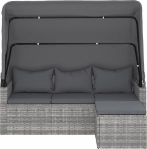 vidaXL 3-os. sofa ogrodowa z daszkiem i podnóżkiem, szara, polirattan 3