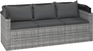 vidaXL 3-os. sofa ogrodowa z daszkiem i podnóżkiem, szara, polirattan 7