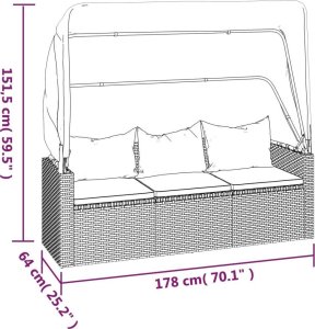 vidaXL 3-os. sofa ogrodowa z daszkiem i podnóżkiem, szara, polirattan 9