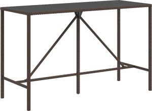 vidaXL Stolik barowy ze szklanym blatem, brązowy, 180x70x110 cm 2