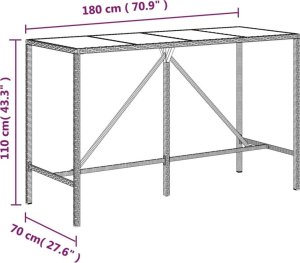 vidaXL Stolik barowy ze szklanym blatem, czarny, 180x70x110 cm 6