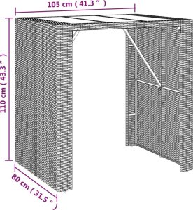 vidaXL Stolik barowy ze szklanym blatem, brązowy, 105x80x110 cm 6