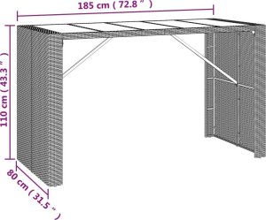 vidaXL Stolik barowy ze szklanym blatem, czarny, 185x80x110 cm 6