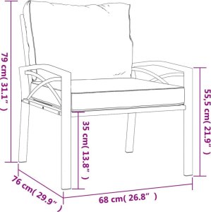 vidaXL Krzesła ogrodowe z szarymi poduszkami, 2 szt, 68x76x79 cm, stal 9