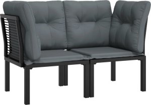 vidaXL Narożny moduł sofy z poduszkami, 2 szt, czarno-szary, rattan PE 2