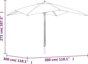 vidaXL Parasol ogrodowy na drewnianym słupku, taupe, 300x300x273 cm 7