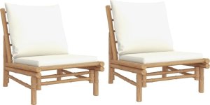vidaXL Fotele ogrodowe, 2 szt., kremowe poduszki, bambus 2