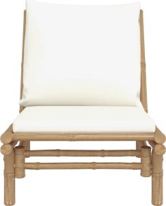 vidaXL Fotele ogrodowe, 2 szt., kremowe poduszki, bambus 4