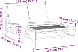 vidaXL 2-cz. zestaw mebli do ogrodu, kremowe poduszki, bambus 8