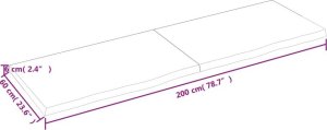 vidaXL Półka, ciemnoszara, 200x60x6 cm, wykończone, lite drewno dębowe 8