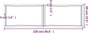 vidaXL Blat stołu, ciemnoszary, 220x60x4 cm, dąb z naturalną krawędzią 10