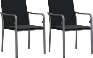 vidaXL Krzesła ogrodowe z poduszkami, 2 szt., czarne, 56x59x84 cm 2