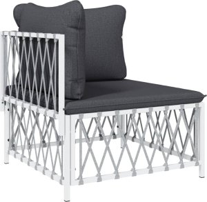 vidaXL Narożny moduł sofy ogrodowej z poduszkami, biała, plecionka 2