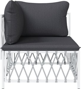 vidaXL Narożny moduł sofy ogrodowej z poduszkami, biała, plecionka 3