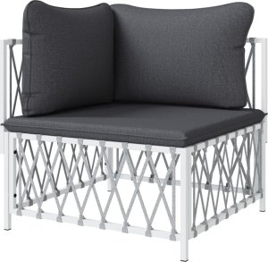 vidaXL Narożny moduł sofy ogrodowej z poduszkami, biała, plecionka 4