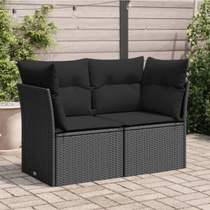 vidaXL Sofa ogrodowa z poduszkami, 2-osobowa, czarna, polirattan Lumarko! 1