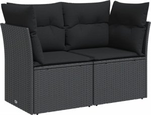 vidaXL Sofa ogrodowa z poduszkami, 2-osobowa, czarna, polirattan 2