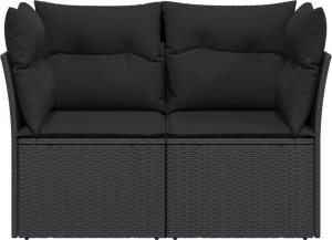 vidaXL Sofa ogrodowa z poduszkami, 2-osobowa, czarna, polirattan 4