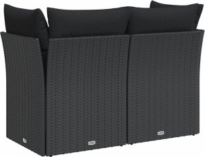 vidaXL Sofa ogrodowa z poduszkami, 2-osobowa, czarna, polirattan 6