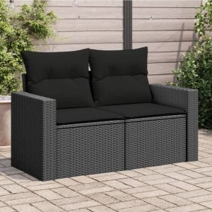 vidaXL Sofa ogrodowa z poduszkami, 2-osobowa, czarna, polirattan Lumarko! 1