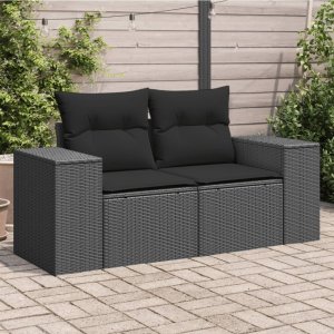 vidaXL Sofa ogrodowa z poduszkami, 2-osobowa, czarna, polirattan Lumarko! 1