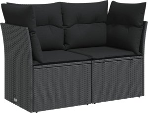 vidaXL Sofa ogrodowa z poduszkami, 2-osobowa, czarna, polirattan 2