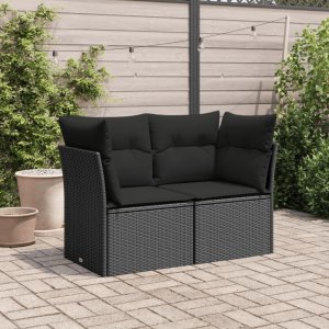 vidaXL Sofa ogrodowa z poduszkami, 2-osobowa, czarna, polirattan 3