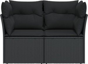 vidaXL Sofa ogrodowa z poduszkami, 2-osobowa, czarna, polirattan 4