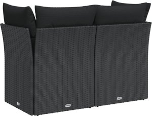 vidaXL Sofa ogrodowa z poduszkami, 2-osobowa, czarna, polirattan 6