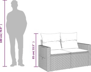 vidaXL Sofa ogrodowa z poduszkami, 2-osobowa, czarna, polirattan 12