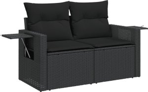 vidaXL Sofa ogrodowa z poduszkami, 2-osobowa, czarna, polirattan 2